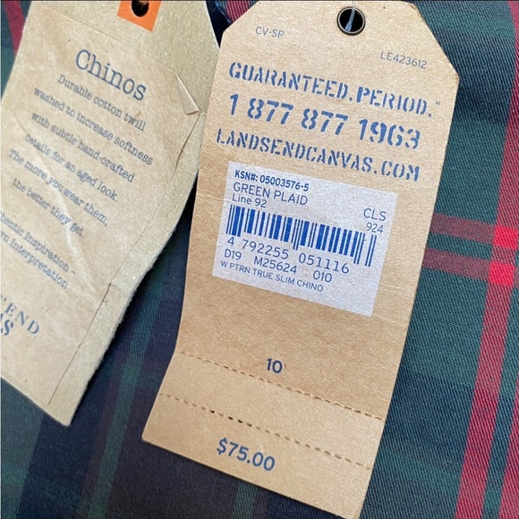 NWT Lands’ End Canvas True Slim Chino Pants Green Plaid Tartan Size 10 - Picture 11 of 12